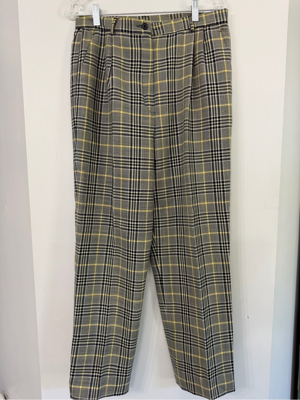 Vintage Pendleton black yellow plaid wool pleated straight leg pants women’s 10